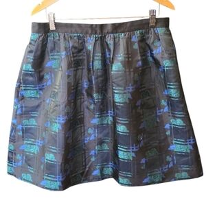 J. Crew Jacquard Plaid Floral Blue Black A-line Mini Skirt 14